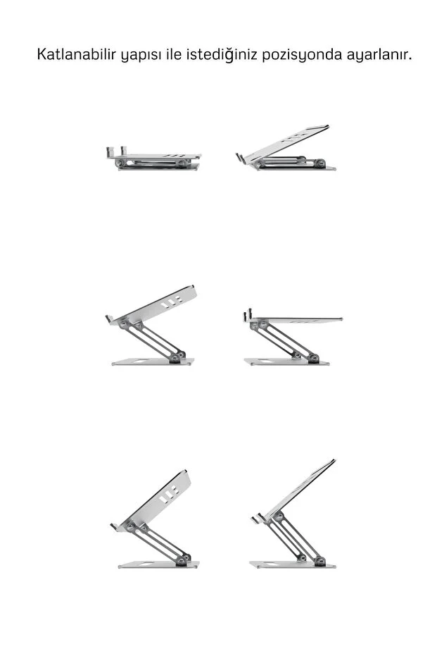 Tüm Modellerle Uyumlu Metal Kolay Ayarlanır Katlanabilir Ergonomik Gri Notebook Standı